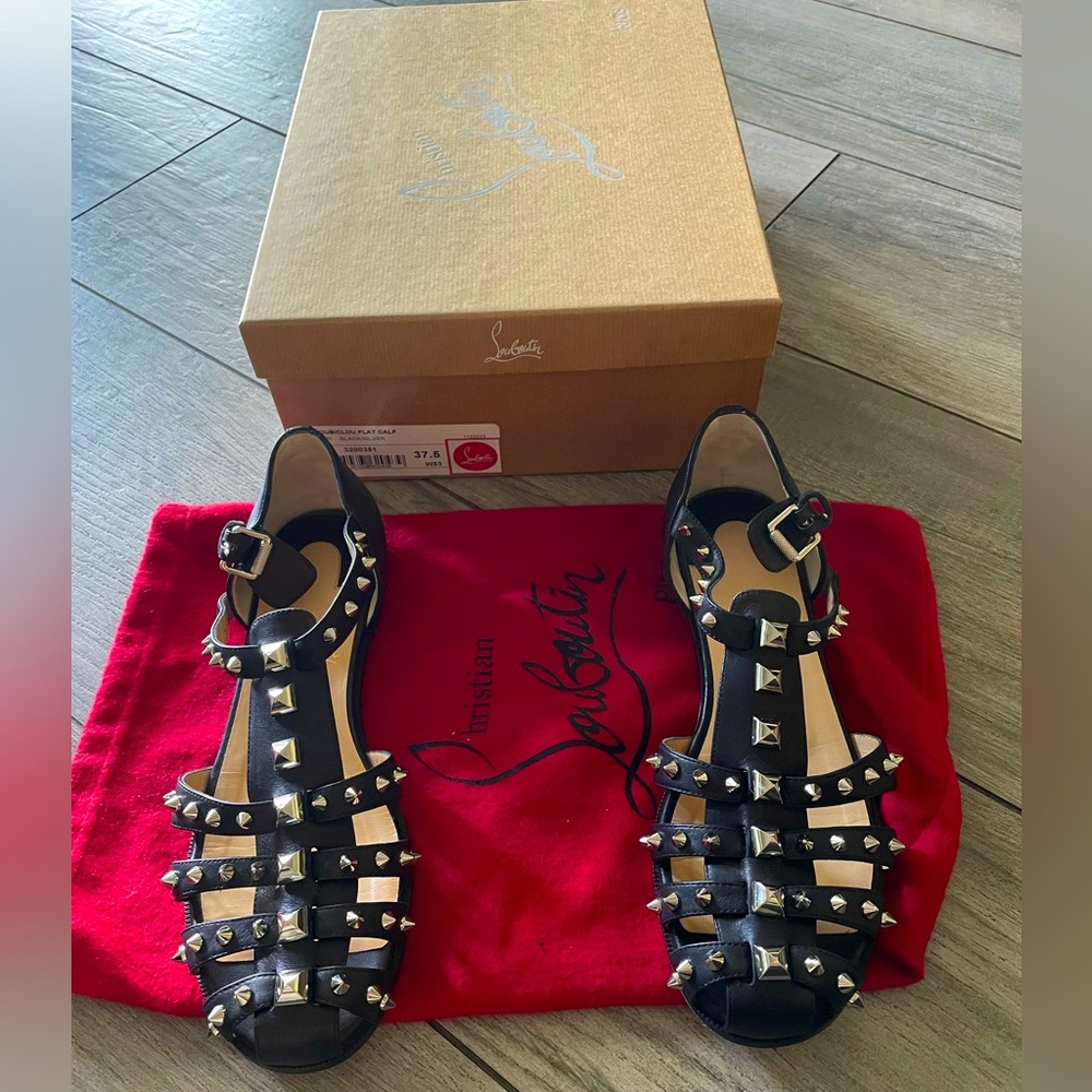 Christian Louboutin loubiclou flat calf black/silver flats